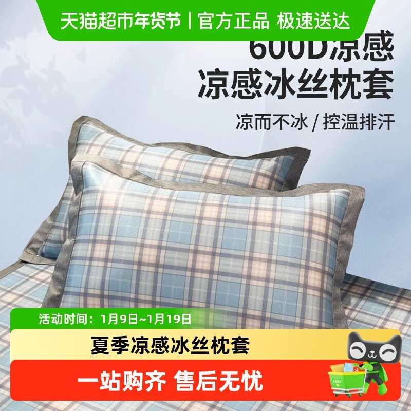 俞兆林冰丝枕套夏季凉席枕头套成人夏天枕芯专用加厚枕席片一对