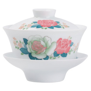 醴陵陶瓷器功夫茶具茶道三才盖碗手绘画釉下茶杯手工泡茶杯敬茶杯