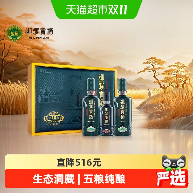 迎驾贡酒迎驾洞藏16浓香型白酒52度520ml*2瓶+125ml礼盒装