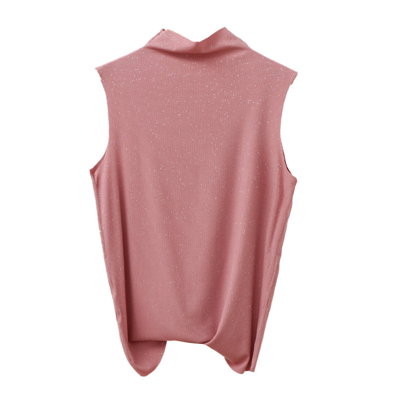 夏季外穿薄款莫代尔背心女无袖内搭T恤半高领亮片打底衫显瘦上衣