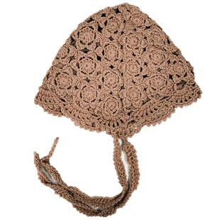 手工双层镂空系绳儿童帽子  秋冬女童英伦防风护耳羊毛针织毛线帽