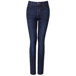 捷纯2025冬季新款高腰加绒牛仔裤女直筒大码加长高弹女士裤子长裤