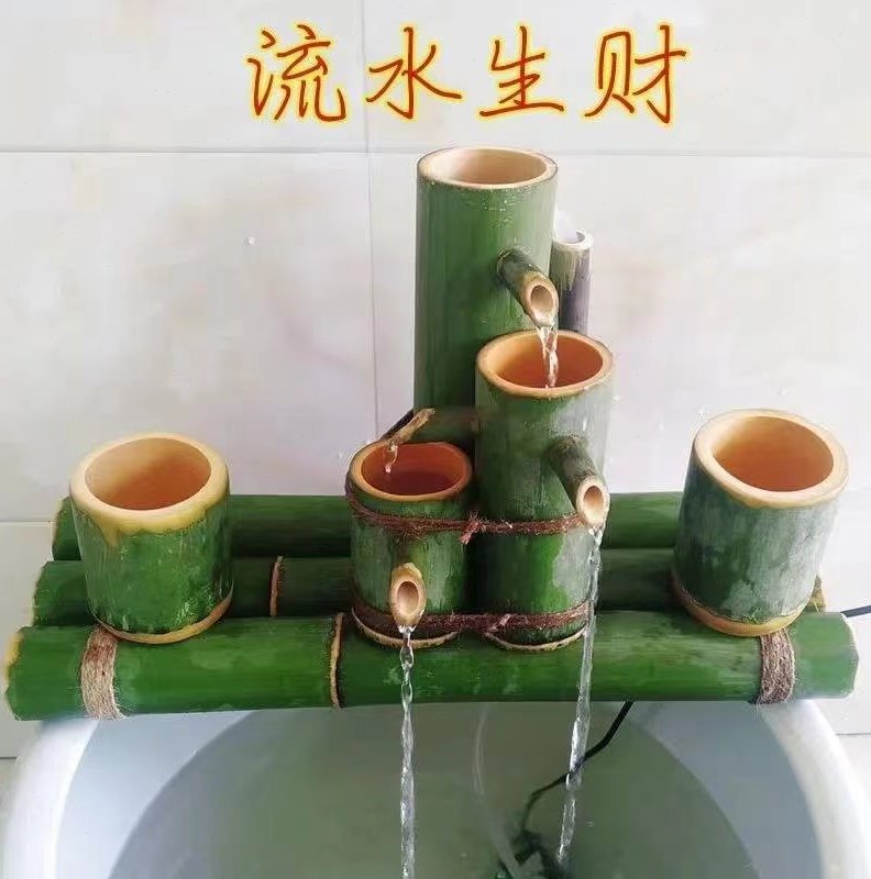 简约型竹子流水摆件水景自动流水器流水器摆件鱼缸过滤器流水器