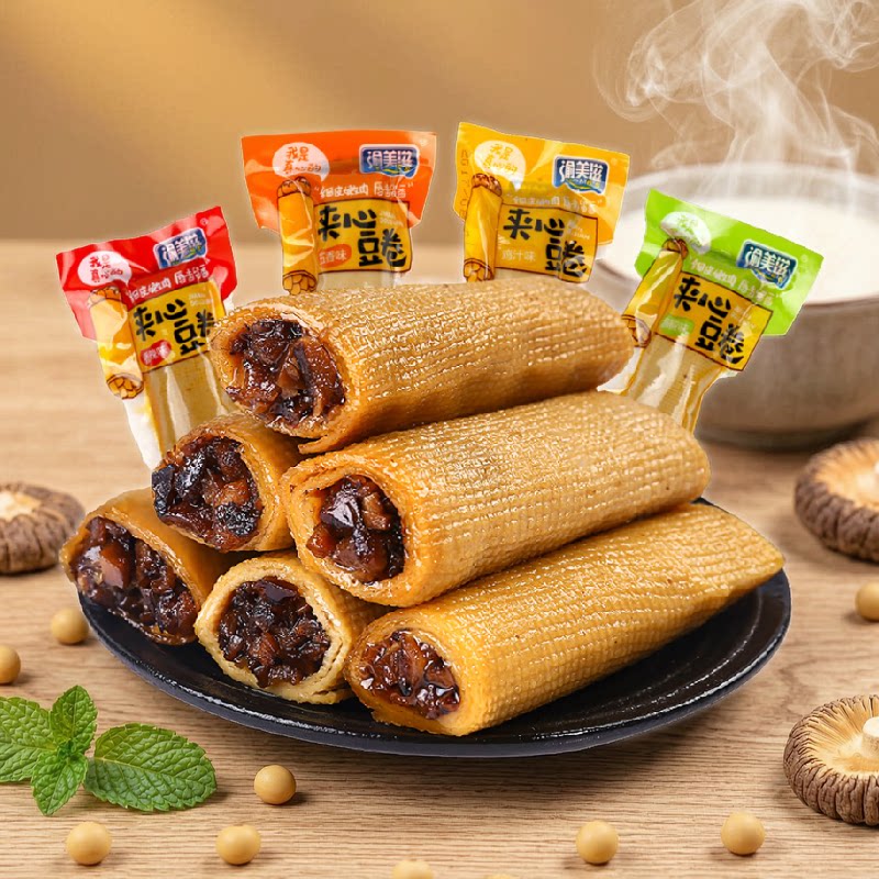 渝美滋混合口味香菇夹心豆卷香辣味豆干素肉网红休闲办公零食