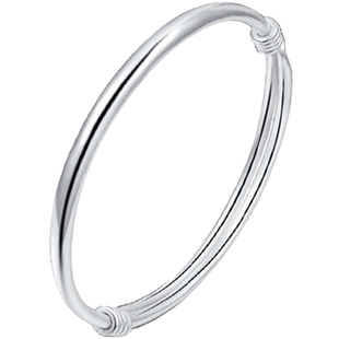 9999纯银手镯光面推拉足银手环实心宝宝婴儿童周岁满月小孩子成人