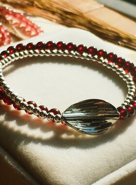 天然石榴石多圈手串925纯银手链女时尚简约学生款银饰情人节手串