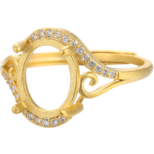 S925纯银戒托空托时尚网红款古法金戒托镶绿松石碧玉蜜蜡指环银托