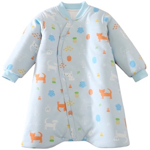 宝宝睡袍秋冬季加厚款儿童小孩防踢夹棉保暖睡衣男童女童长袖冬天