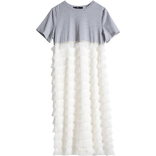 流苏蛋糕裙T恤连衣裙羽毛女中长款过膝很仙的法国小众裙子