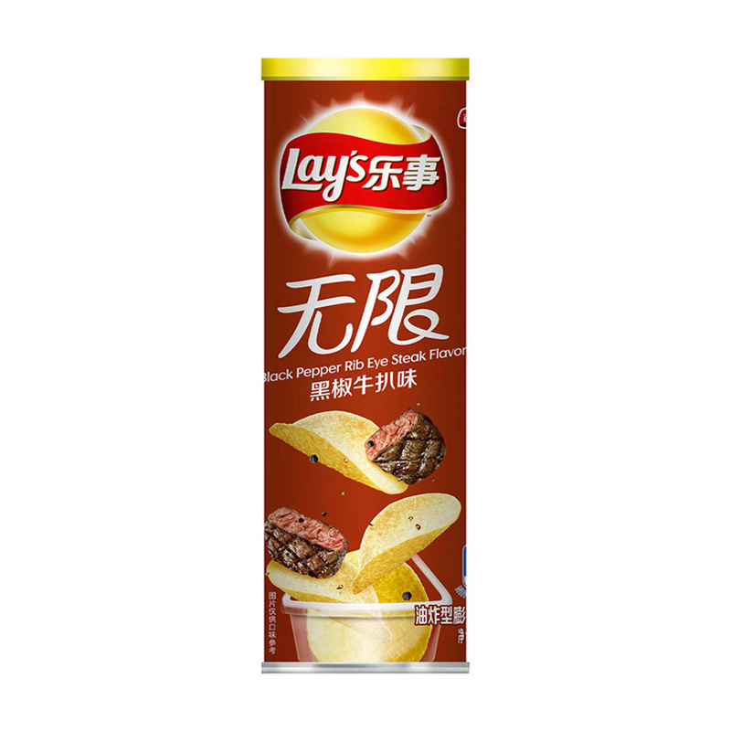 Lay’s/乐事无限罐装薯片黑椒牛扒味104g×1罐小吃食品凑单零食