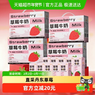 一鸣丹东草莓味生牛乳奶儿童早餐纯香牛奶过年货送礼品盒*4整箱
