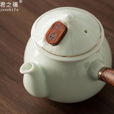 君之福 江雪功夫茶具套装家用防烫双侧把客厅陶瓷茶壶侧把壶日式