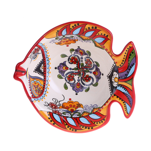 波西米亚大号果盘创意异形沙拉碗陶瓷炖菜盆家用摆件个性手绘鱼盘