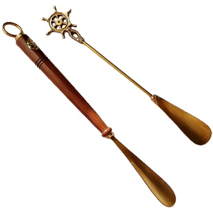 北欧美式印度进口黄铜加实木航海家船舵船锚鞋拔子轻奢提鞋穿鞋器