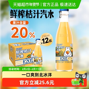 北冰洋鲜榨桔汁汽水果汁饮品鲜果压榨饮料20%鲜榨236ml*12瓶