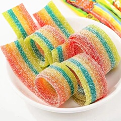 酸条糖彩虹果酸Q软糖酸甜果汁长条彩虹橡皮糖小零食网红万圣节