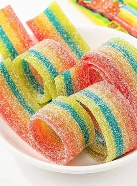 酸条糖彩虹果酸Q软糖酸甜果汁长条彩虹橡皮糖小零食网红万圣节