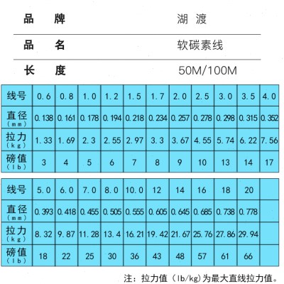 湖渡纯碳线软碳素线海钓路亚矶钓前导线筏钓碳氟线耐磨防咬子线