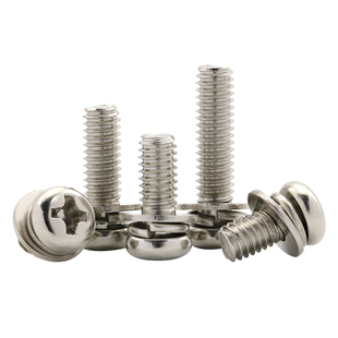 镀镍圆头十字三组合螺丝盘头带垫螺丝钉组合螺栓M2M2.5M3M4M5M6