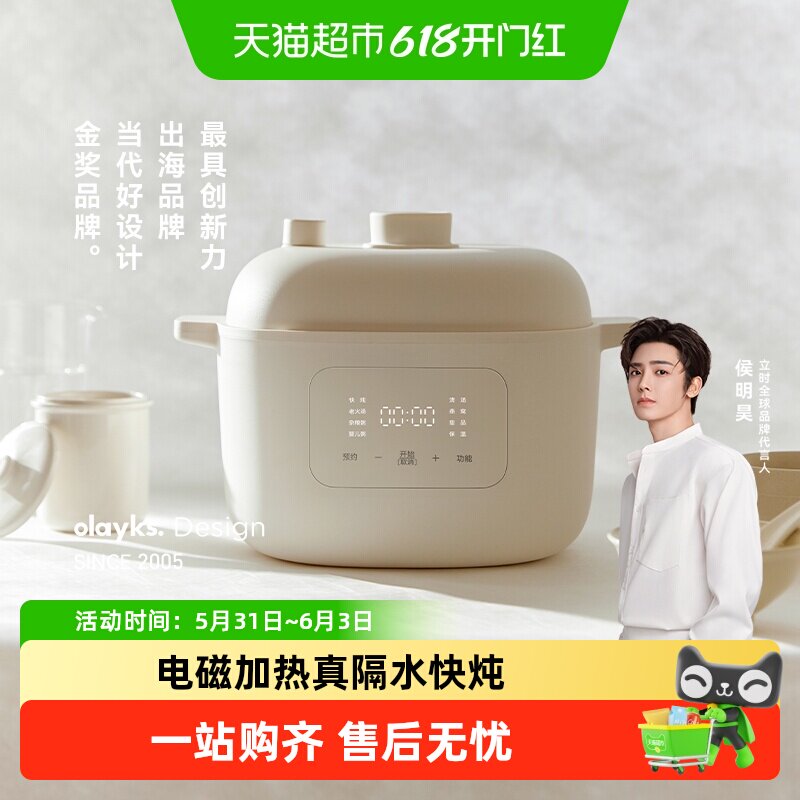 olayks立时电炖锅煮粥锅陶瓷辅食锅煲汤燕窝电炖盅隔水炖家用蒸锅
