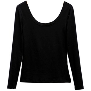 薄款薄绒前后双U大领口低领打底衫肉色上衣保暖内衣大码加绒秋衣