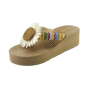 厚底沙滩人字拖女夏季花朵凉拖鞋外出防滑中跟外穿海边拖鞋韩版潮