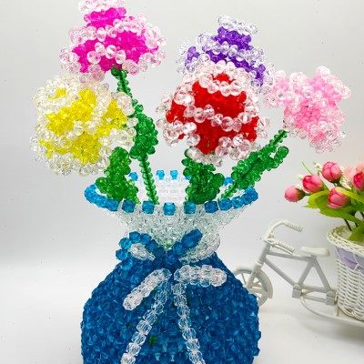 手工串珠蝴蝶花瓶客厅书房桌面插花编织创意装饰家居摆件饰品成品