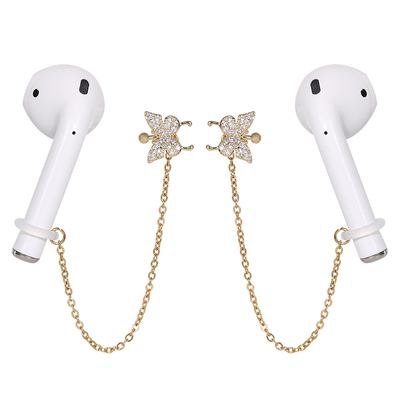 蓝牙耳机防掉耳夹无线防丢耳环绳链airpods2蝴蝶耳链无耳洞女耳饰