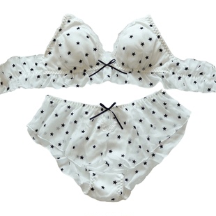 T31舒适透气雪纺纱星星文胸套装女生舒适无钢圈少女睡眠内衣薄款