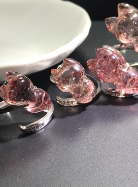 手作风开口可调节草莓晶戒指