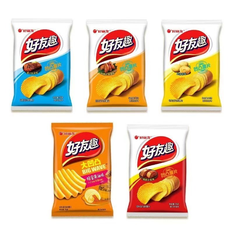 好丽友好友趣薯片45g大凸凹波浪薯片韩国泡菜味膨化休闲零食