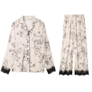 NoirTease奈黎诗春夏薄款长袖睡衣两件套性感蕾丝家居服套装女秋