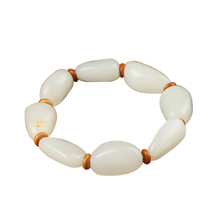 新疆和田玉羊脂玉手链男羊脂白玉原石手串玉石玉器随形男士手饰