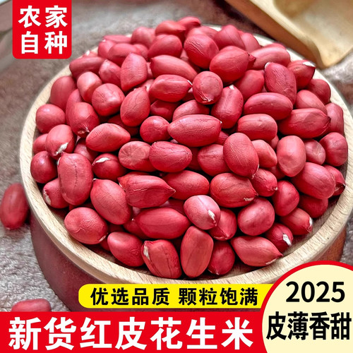 红皮生花生米2025年新货新鲜原味不带壳晒干四粒红衣仁小粒豆商用