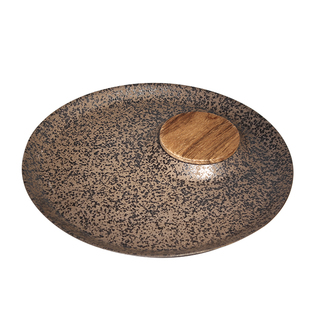 茶学堂圆茶盘陶瓷家用茶台储水式壶承干泡台乌黑金釉实木简约托盘