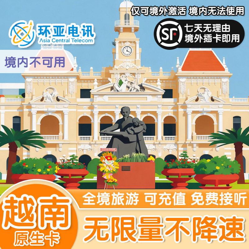 越南全高速无限流量不降速1-15天电话卡原生999GB手机5G4