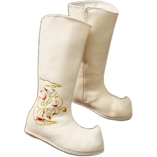 冬季加绒汉服鞋男靴子百搭古风靴高筒加绒男古装靴复古翘头鞋长筒