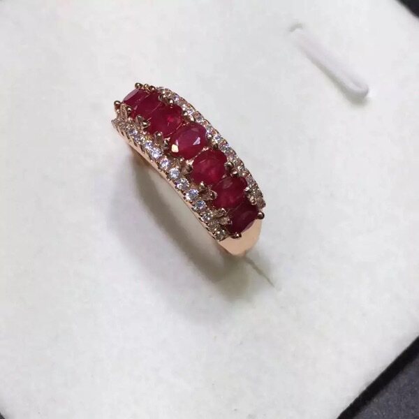 缅甸天然红宝石戒指排戒925银玫瑰金群镶开口高品质工厂特价促销