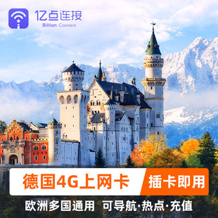 欧洲电话卡德国欧盟33国通用4G高速流量15 30天手机上网卡可充值