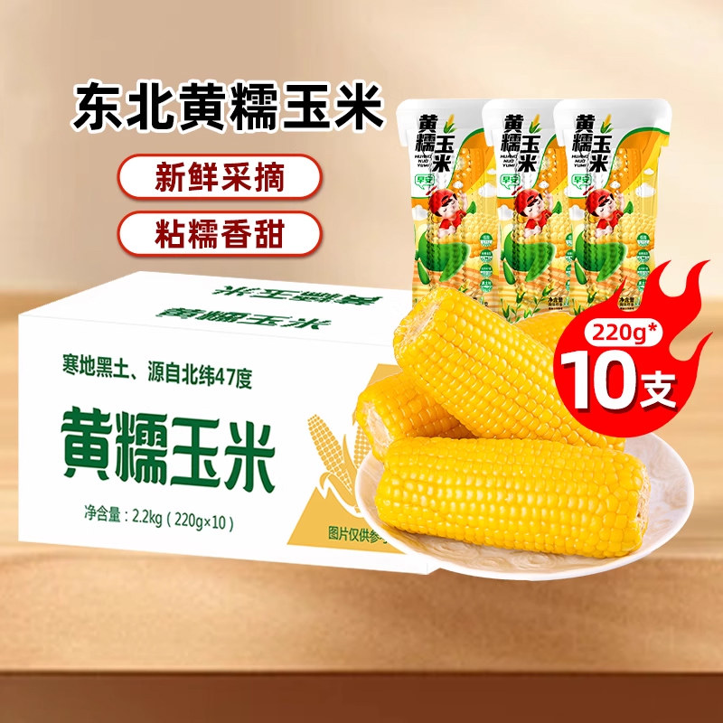 正宗东北黏糯玉米棒10支真空包装黄苞米现摘新鲜香甜玉米粘即食,粮油调味/速食/干货/烘焙,玉米,淘宝优惠券,粉丝福利购,淘宝优惠卷