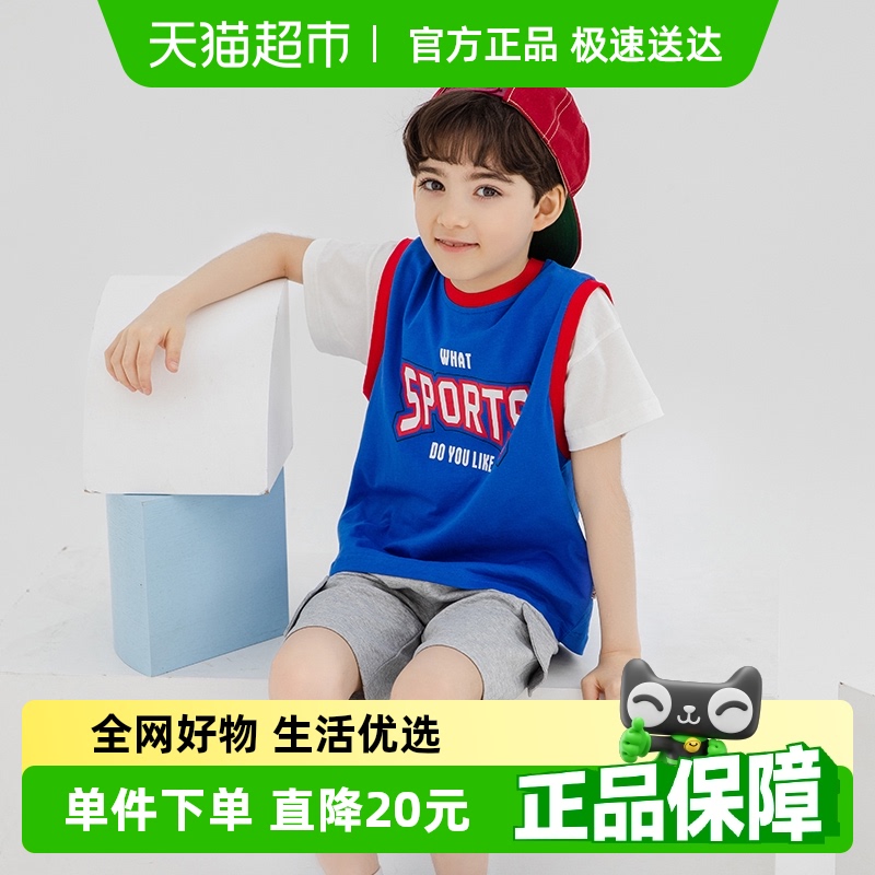 短袖纯棉假两件运动风童装包邮
