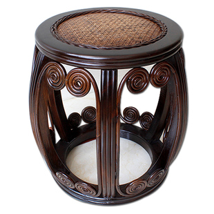 藤木小矮凳子换鞋搁脚凳仿古典绣墩中式茶室小凳子古筝凳藤编古凳