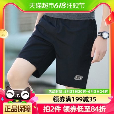 斯凯奇短裤男子新款健身训练裤户外黑色休闲裤子L222M079-0018