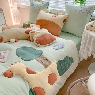 牛奶绒四件套双面珊瑚绒被套儿童床上用品公主风 卡通可爱冬季 加厚