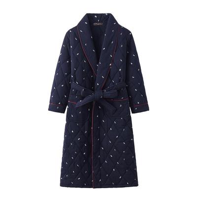 男士睡袍纯棉夹棉加厚保暖