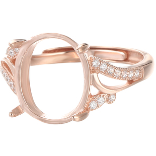 925纯银18K玫瑰金戒指空托diy戒托空托女10*12 11*14 11*15 12*16