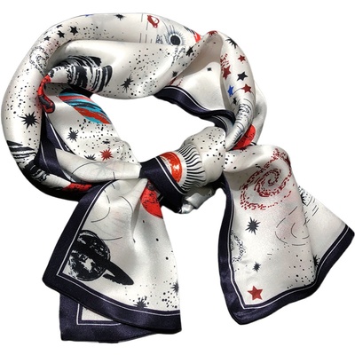 礼品洋气时尚风小长条白色丝巾