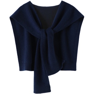 牧绒飞纯山羊绒小披肩女外搭秋冬季打结针织围巾空调房保暖外套厚