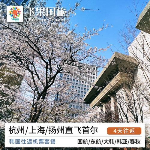 韩国机票自由行 韩国旅游 杭州直飞首尔4天往返机票套餐