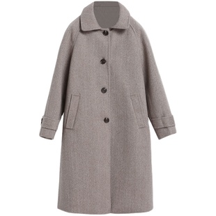 灰色毛呢大衣外套 韩版宽松休闲秋冬中长款款小个子加棉加厚外套
